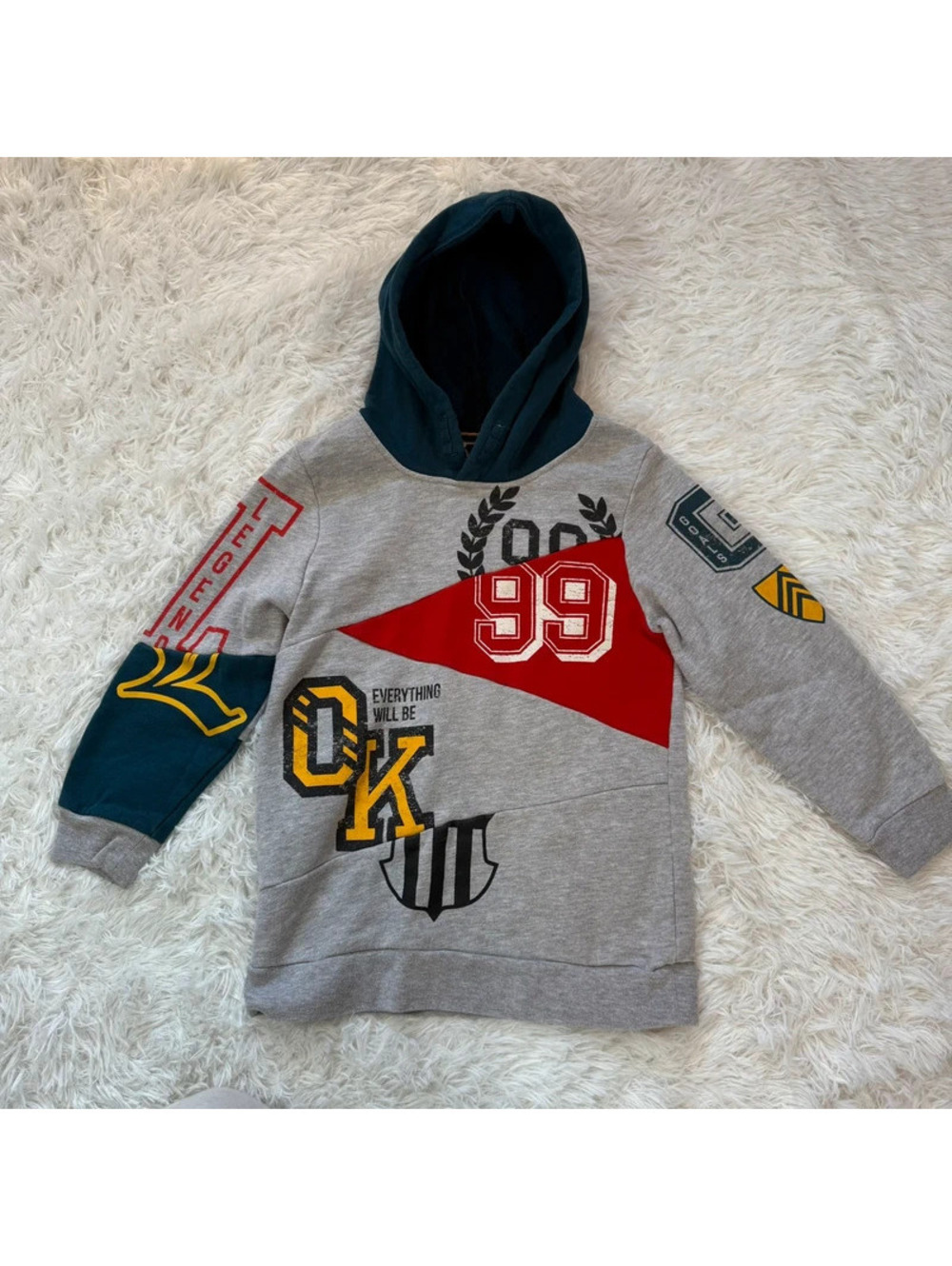 Art Class Pullover Graphic Print Gray Hooded Sweatshirt Hoodie Boy's Size S 6/7